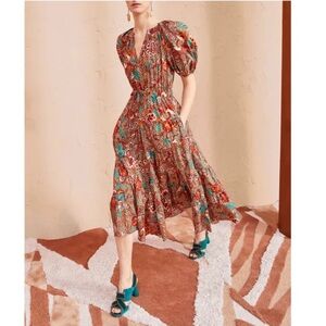 $560 Ulla Johnson Olina Puff Sleeve Cotton Poplin Floral Maxi Dress Size 6